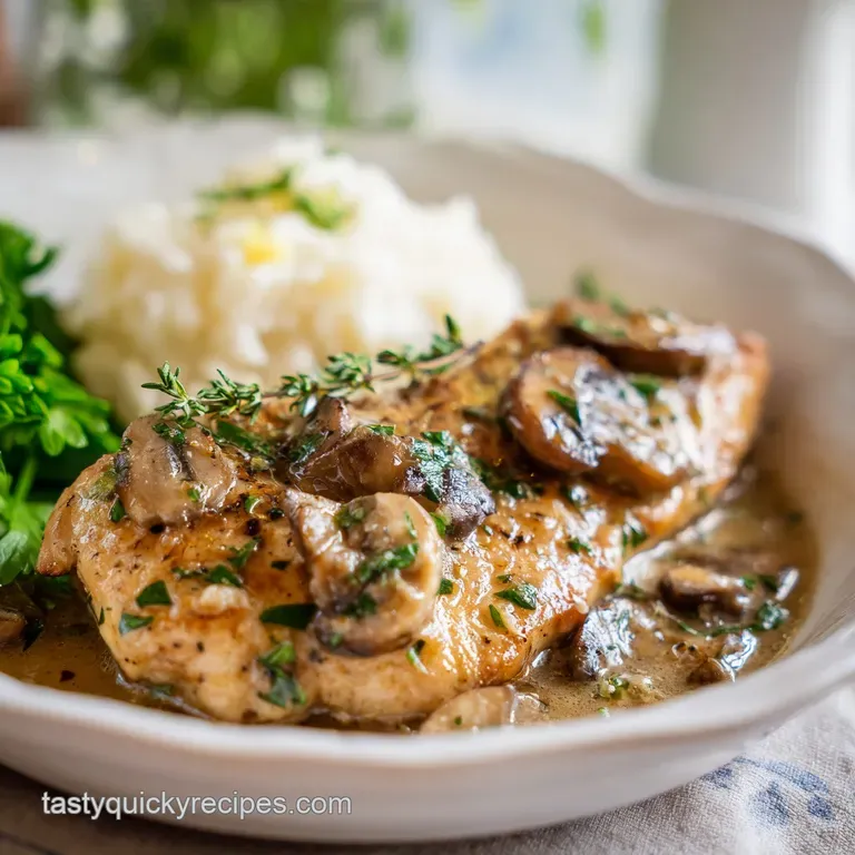 Plated chicken marsala: glistening sauce coats the savory stuffed chicken, alongside vibrant green asparagus and creamy ma...