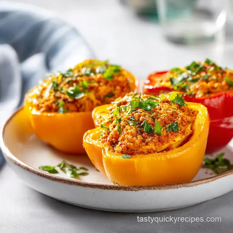 A single, vibrant red bell pepper, plump with rice filling, is served on a white plate, garnished with parsley, steam rising.