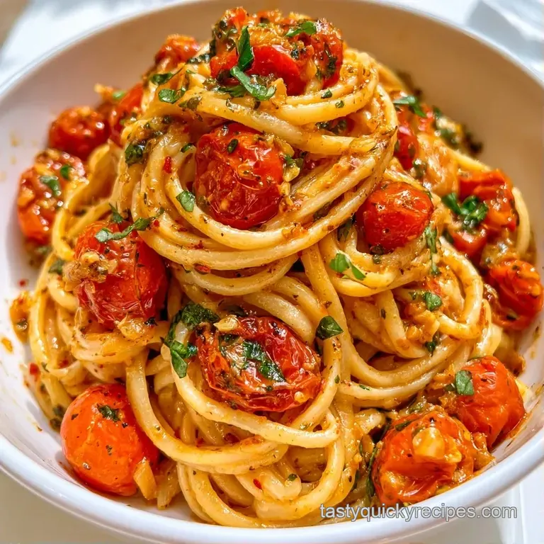 Elegant white bowl of pasta topped with melted parmesan shavings, olive oil drizzle, and a sprig of fresh basil.