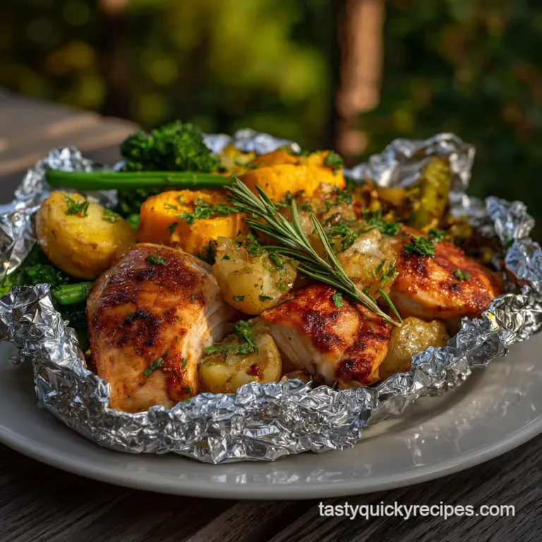 Individual foil packs artfully arranged on rustic wooden plates. Steam gently rising from the open packets, revealing colo...