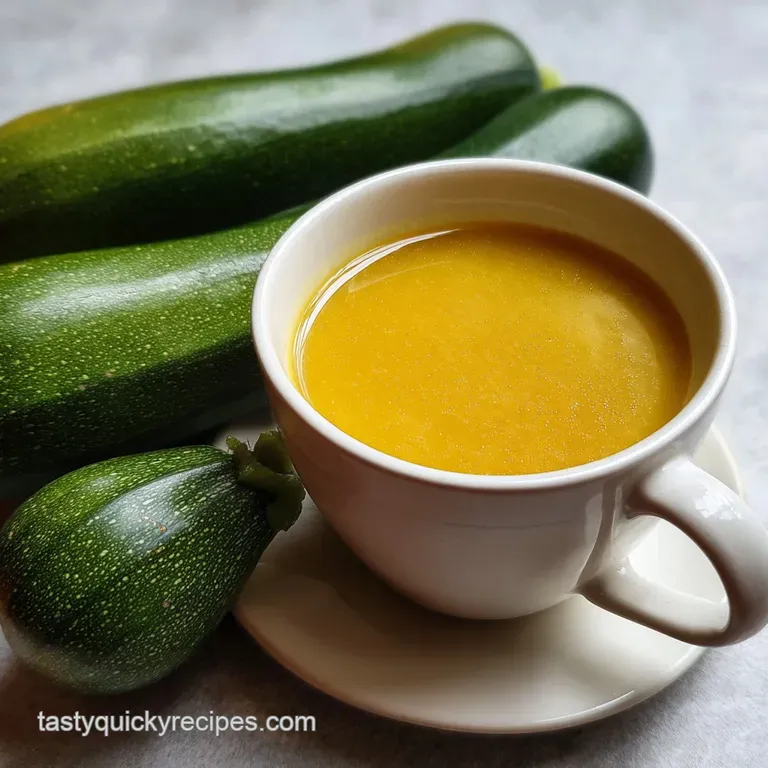 Elegant bowl of creamy zucchini soup garnished with bright green herbs and a swirl of cream; a sophisticated starter.