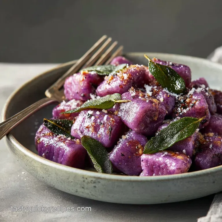 Purple Potato Recipes: the Duchesss Jewels Gnocchi with Sage Brown Butter presentation