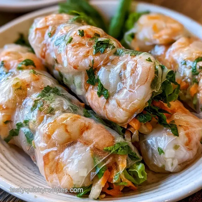A platter of translucent rolls arranged neatly with a small bowl of peanut sauce and fresh herb garnishes.