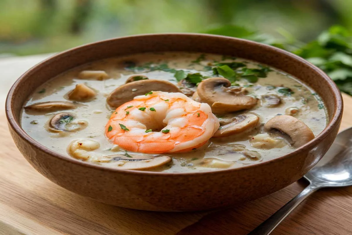 Easy mushroom-shrimp soup.