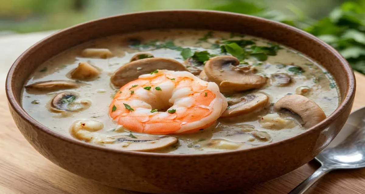 Easy mushroom-shrimp soup.